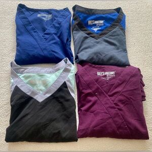 Grey's Anatomy Set of 4 V-Neck Scrub Tops in Various Colors Size L